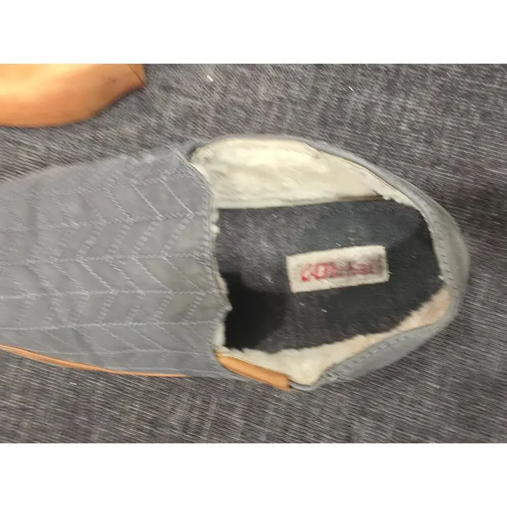 OluKai Hanohano Mens 10 Slippers Waxed Canvas Grey Wool Shearling Slip On 10527